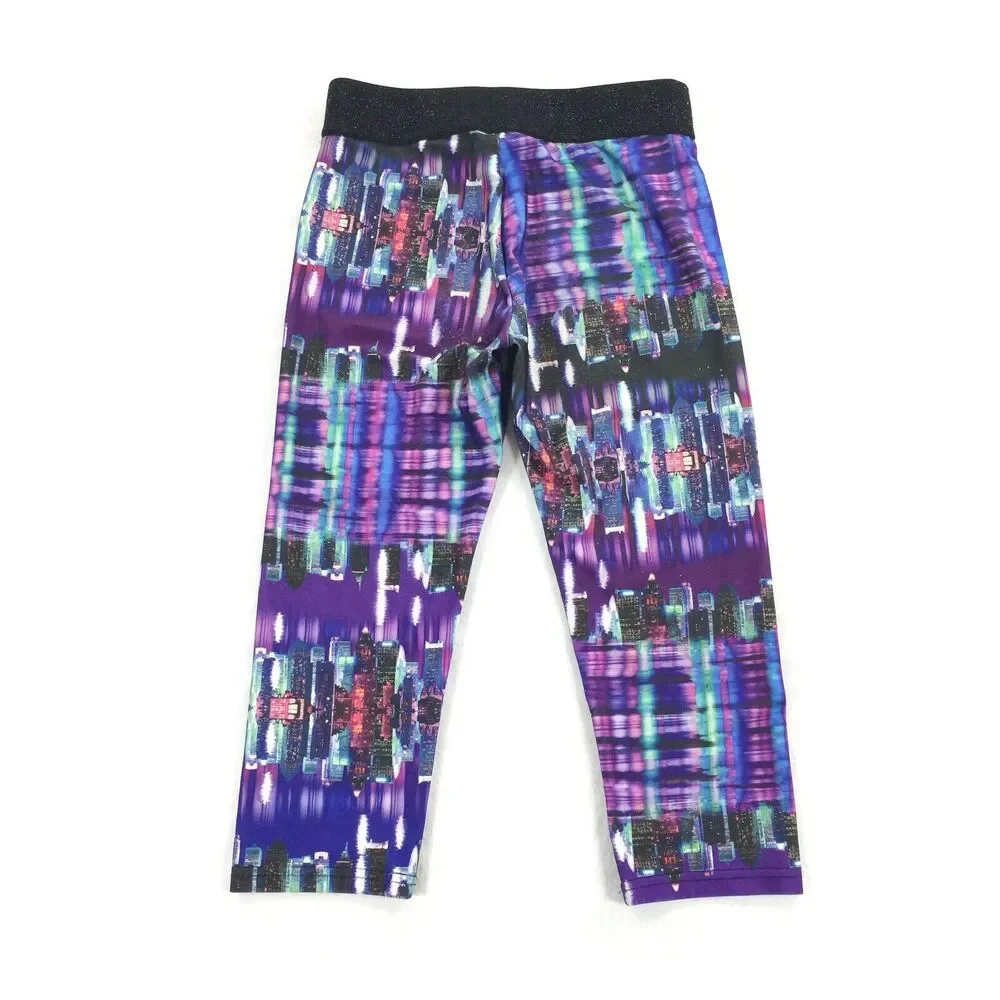 Justice For Girls City Skyline Cropped Leggings Size 16 Purple Blue Stretch XL